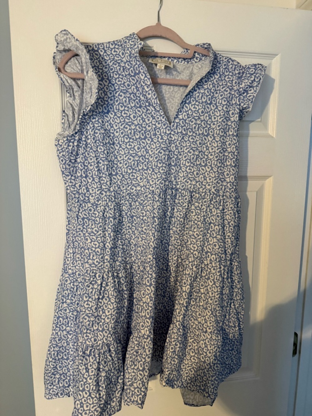 Sail to Sable Blue & White Printed Flutter Sleeve Mini Dress